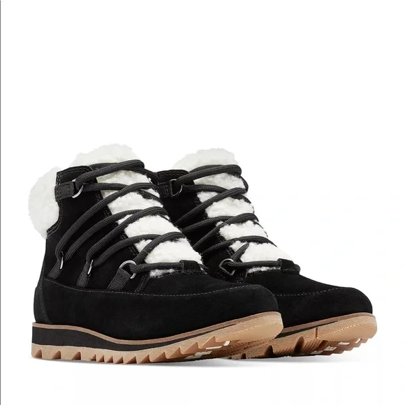 NEW SOREL HARLOW LACE COZY WATERPROOF BLACK SOLE BOOTIE: 9 - Picture 3 of 8